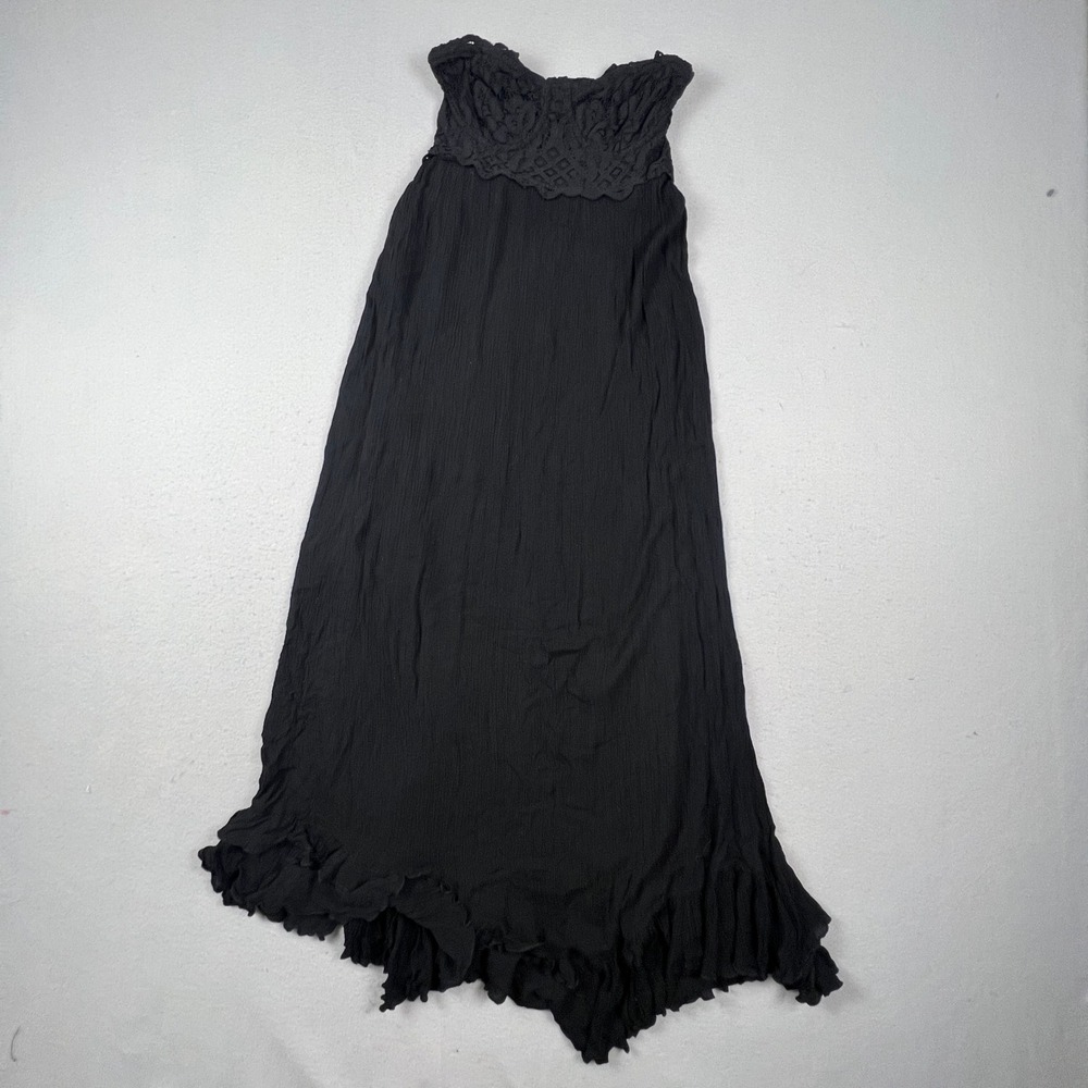 Free People FP One Maxi Dress Womens M‎ Black Crochet Lace Boho Fiesta Ruffle